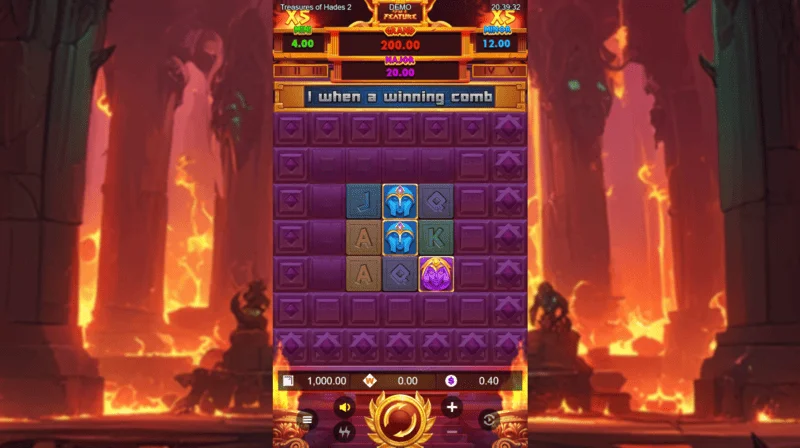 Treasures of Hades 2 – kolikkopelin päänäyttö, jossa on 3x3-rullat ja 20 panoslinjaa Rectangle Gamesilta